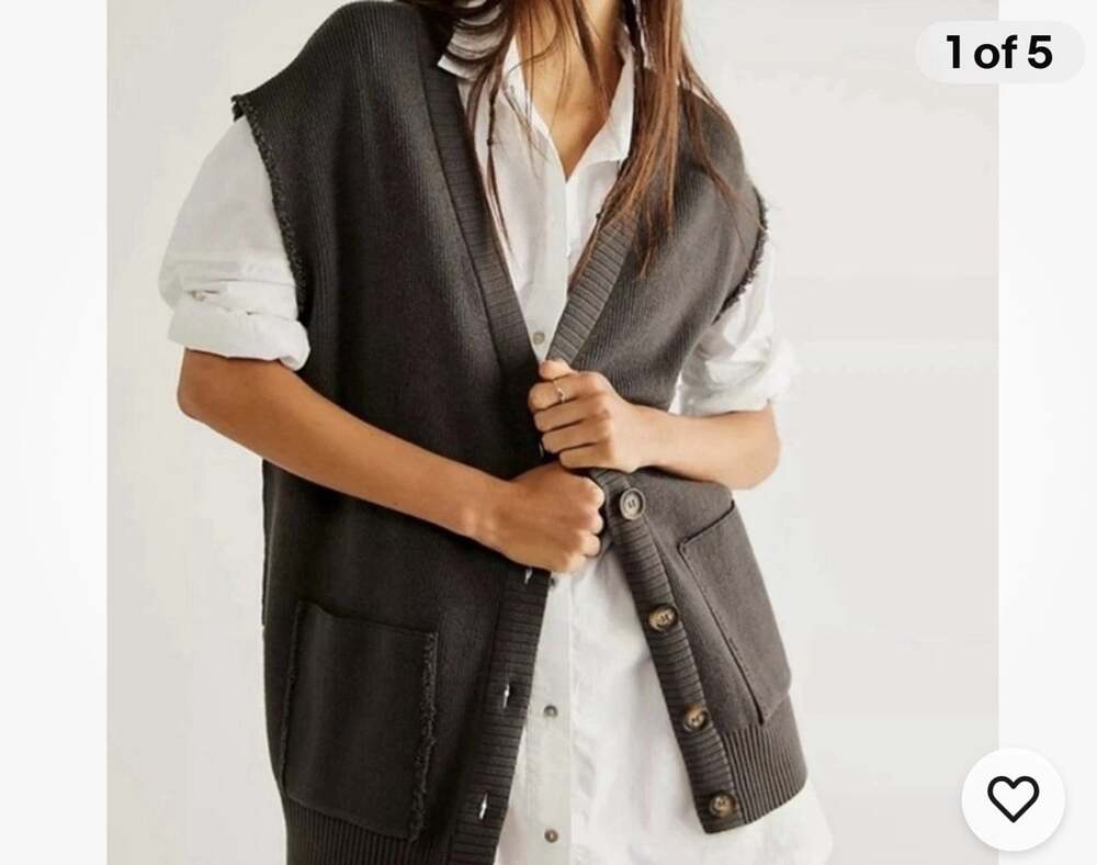 FREE PEOPLE Oakleigh Sweater Vest Oversized Dark Gray Size XS Grunge Bohemian